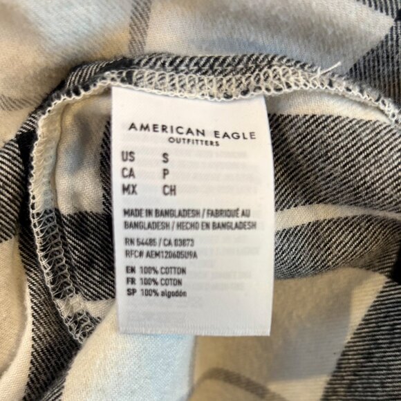 American Eagle Soft Oversized Boyfriend Fit Black & White Flannel - Small - Picture 4 of 4